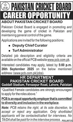 Jobs in Pakistan Cricket Board